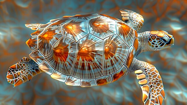 Artistic illustration of sea turtle shell texture, featuring its geometric patterns and rich, earthy tones, ideal for a natural and marine-themed background. shiny, Minimal and Simple,