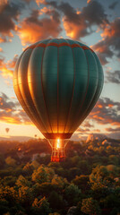Fototapeta premium an big Hot Air Balloon shaped balloon flying in the sky, nflatable effect, plastic, green, solid background, oc rendering, super detail, detail, premium feel, front view