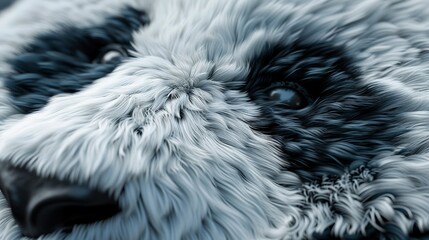 Abstract rendering of panda fur, showcasing the distinct black and white patches and the soft,...
