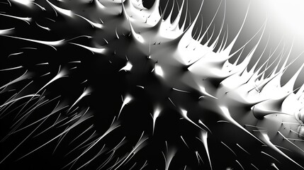 High-resolution illustration of porcupine quills, highlighting the sharp, contrasting black and white patterns for a bold and edgy background. shiny, Minimal and Simple,