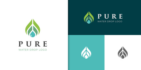 Leaf and drop water logo icon design for essential vector sign, graphic elements nature health logo