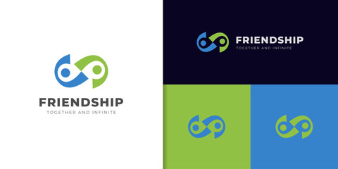 Infinite people group logo icon design, abstract two people handshake with infinity symbol for partnership logo, friendship together logo design