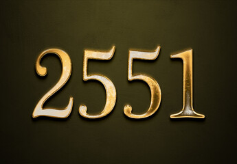 Old gold effect of 2551 number with 3D glossy style Mockup.