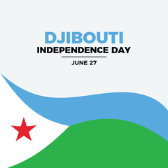 Djibouti Independence Day poster vector illustration. Waving Djibouti flag frame vector. Template for background, banner, card. Abstract Djibouti flag symbol. June 27. Important day