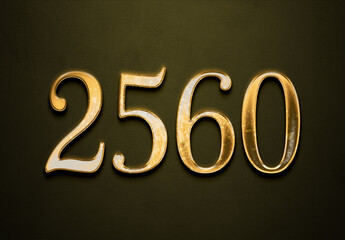 Old gold effect of 2560 number with 3D glossy style Mockup.