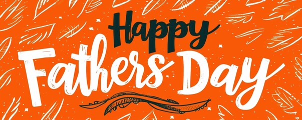 The phrase "Happy Fathers Day" in playful, handwritten-style font on a vibrant orange background, exuding energy and joy.