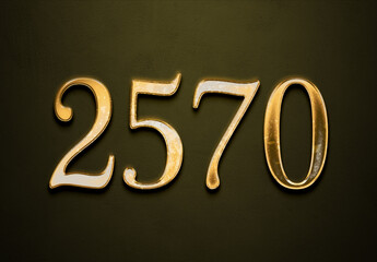 Old gold effect of 2570 number with 3D glossy style Mockup.