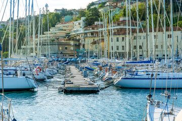 beautiful summer sea landscape of nice boats and yachts in dock