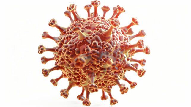 Adeno-associated virus (AAV), 3d illustration, white background. A highly detailed and realistic 3D rendering of the Adeno-associated virus (AAV), showcasing its intricate capsid structure