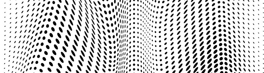 Abstract halftone texture. Chaotic waves of black dots on a white background