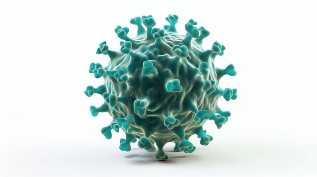 Adeno-associated virus (AAV), 3d illustration, white background. A highly detailed and realistic 3D rendering of the Adeno-associated virus (AAV), showcasing its intricate capsid structure