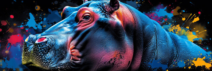 hippo in neon colors in a pop art style