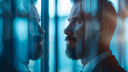 Photo realistic Manager with Employee Transition Plan Concept: A Structured Approach to Layoffs for Business and HR Ads