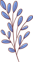 Blue leaves, hand-drawn flower icon.