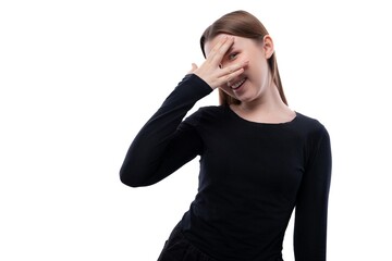 A school-age girl with brown hair is cunning and keeps a secret