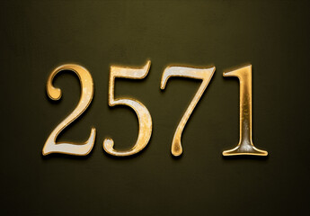 Old gold effect of 2571 number with 3D glossy style Mockup.