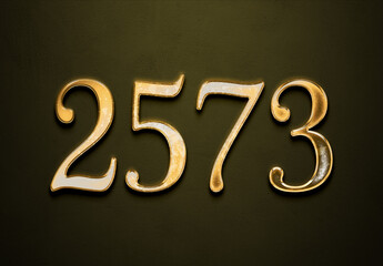 Old gold effect of 2573 number with 3D glossy style Mockup.
