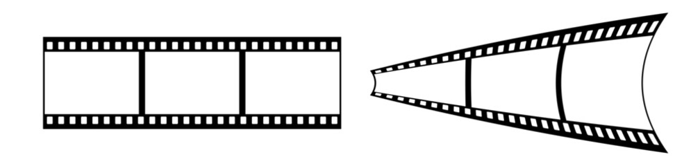 35mm blank filmstrip vector design with 3 frames on white background. 3d black film reel symbol illustration to use for photography, television, cinema, photo frame.