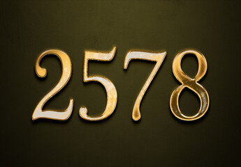 Old gold effect of 2578 number with 3D glossy style Mockup.