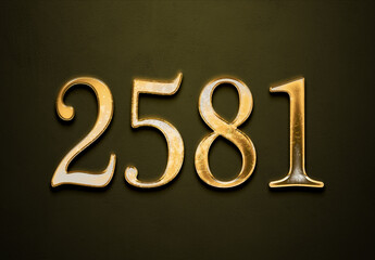 Old gold effect of 2581 number with 3D glossy style Mockup.