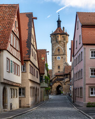 The beautiful medieval architecture in the old town of german fairytale Rothenburg ob der Tauber, Bavaria