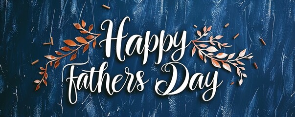 The words "Happy Fathers Day" elegantly written in cursive script on a dark navy background, conveying warmth and sophistication.