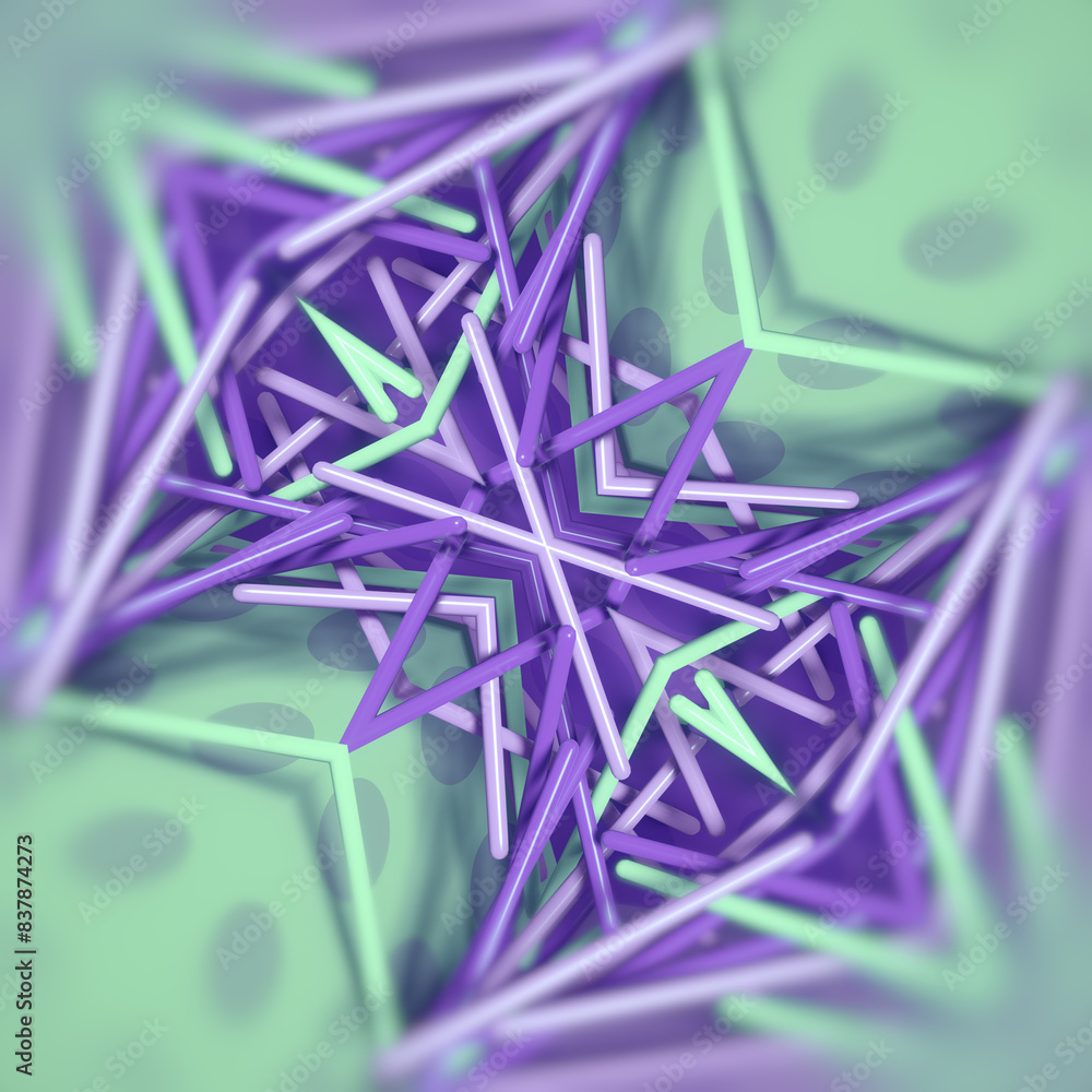 Poster Fascinating 3d rendering digital illustration of symmetrical pattern of multicolored sticks