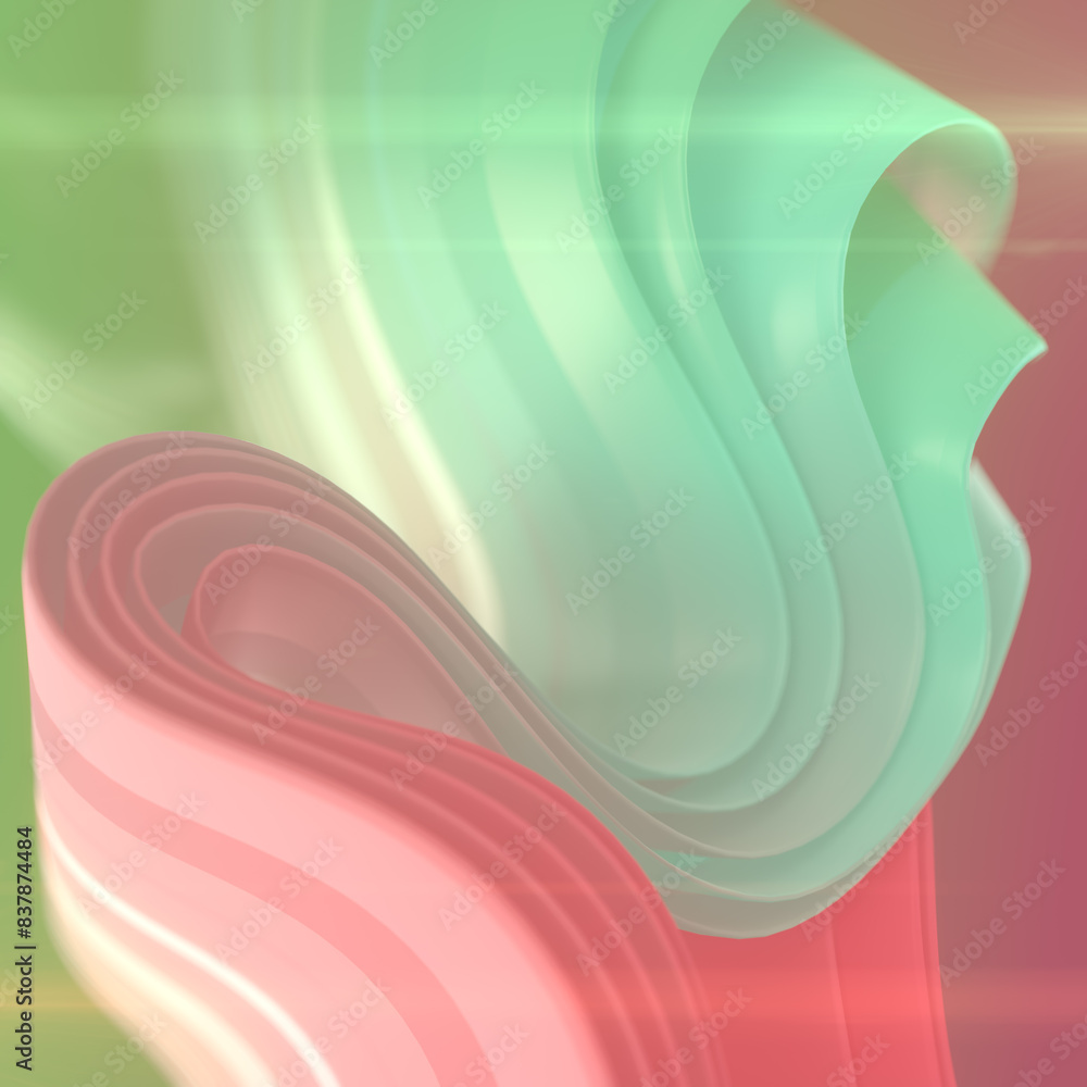 Leinwandbilder Smooth wave of colored fabric stripes with trendy gradient. 3d rendering background. Digital illustration