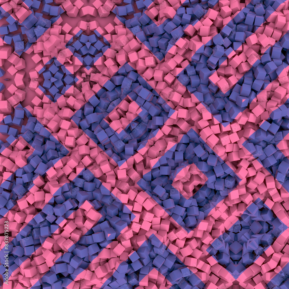 Aufkleber 3d rendering digital illustration of symmetrical pattern composed of many small three-dimensional cubes