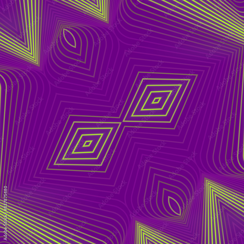 Poster 3d rendering digital illustration with light green waves on purple pattern