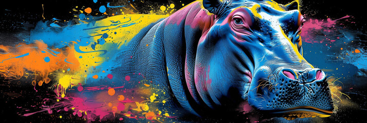 Obraz premium hippo in neon colors in a pop art style