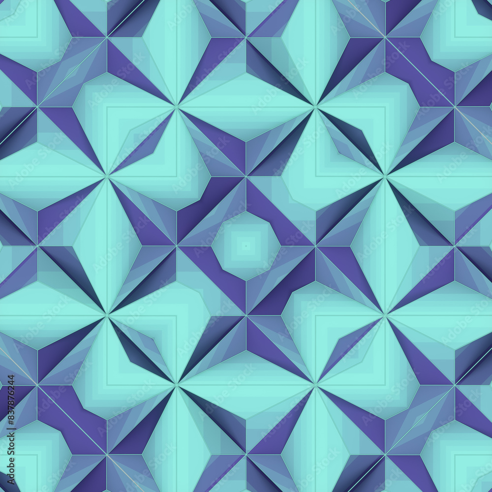 Aufkleber intricate geometric backgrounds in mint green and lavender shades. 3d rendering digital illustration