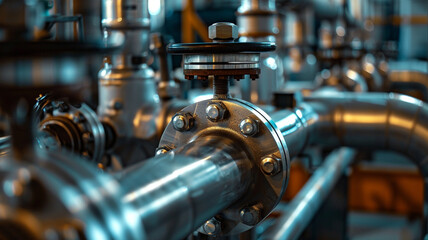 Industrial valves and pipelines in a factory