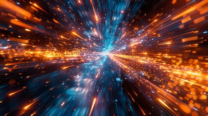 Fototapeta premium High-speed light explosion in a colorful digital tunnel