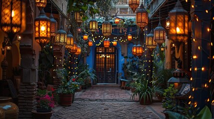 Fototapeta premium A beautifully decorated home with lights, and traditional ornaments, ready to welcome guests for the celebration.