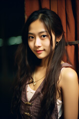 Young Asian woman wearing tank top. Detail and close-up shot
