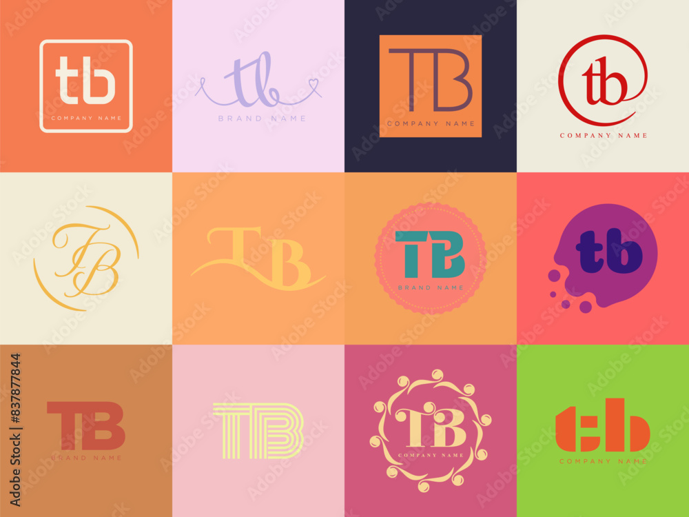 Fototapete tb logo company template. letter t and b logotype. set different classic serif lettering and modern 