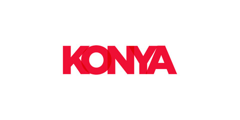 Konya in the Turkey emblem. The design features a geometric style, vector illustration with bold typography in a modern font. The graphic slogan lettering.