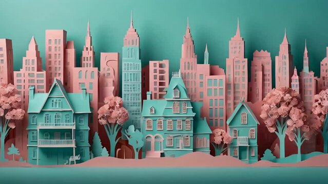 Beautiful city in pastel colors, paper style
