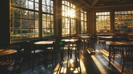 Portrait of Warm Atmosphere and Attractive Interior inside a popular restaurant.