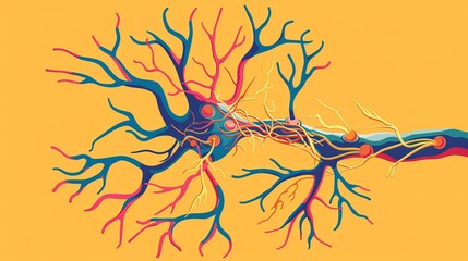 Neuron anatomy flat design side view nervous system cell animation complementary color scheme