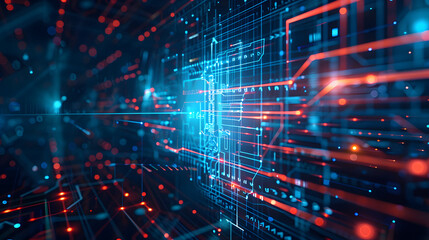 Obraz premium A high-tech interface showing a cybersecurity network, network, dynamic and dramatic compositions, with copy space