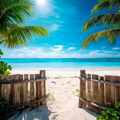 beach with palm trees generative IA	