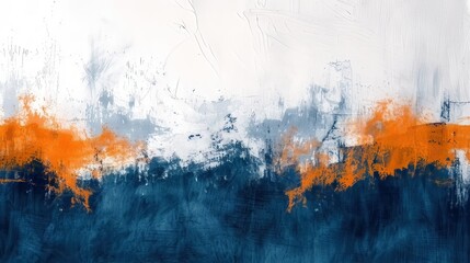 Fototapeta premium An artistic backdrop featuring navy blue, orange and white tones adorned with rugged brush strokes