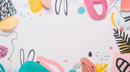 Colorful abstract floral frame with various shapes and patterns on a white background. Artistic and decorative concept.
