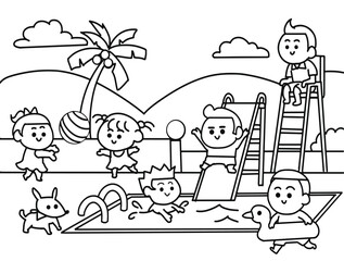 The children swimming at pool.