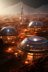 A Futuristic City In The Mars  With A Desert Like Landscape.