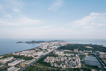 Fototapeta premium Aerial perspective of coastal rural areas