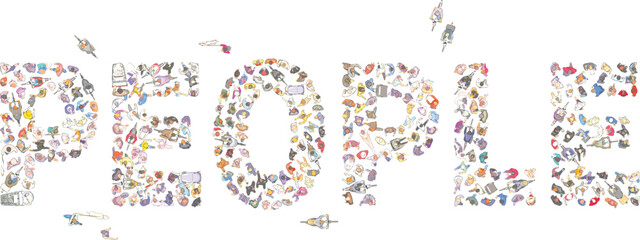 Top View of 326 People on White Background - Vector EPS