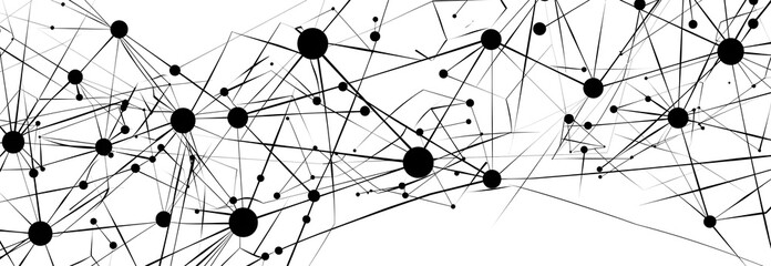 A black and white vector illustration of an abstract network pattern, connecting nodes with lines on a clean background
